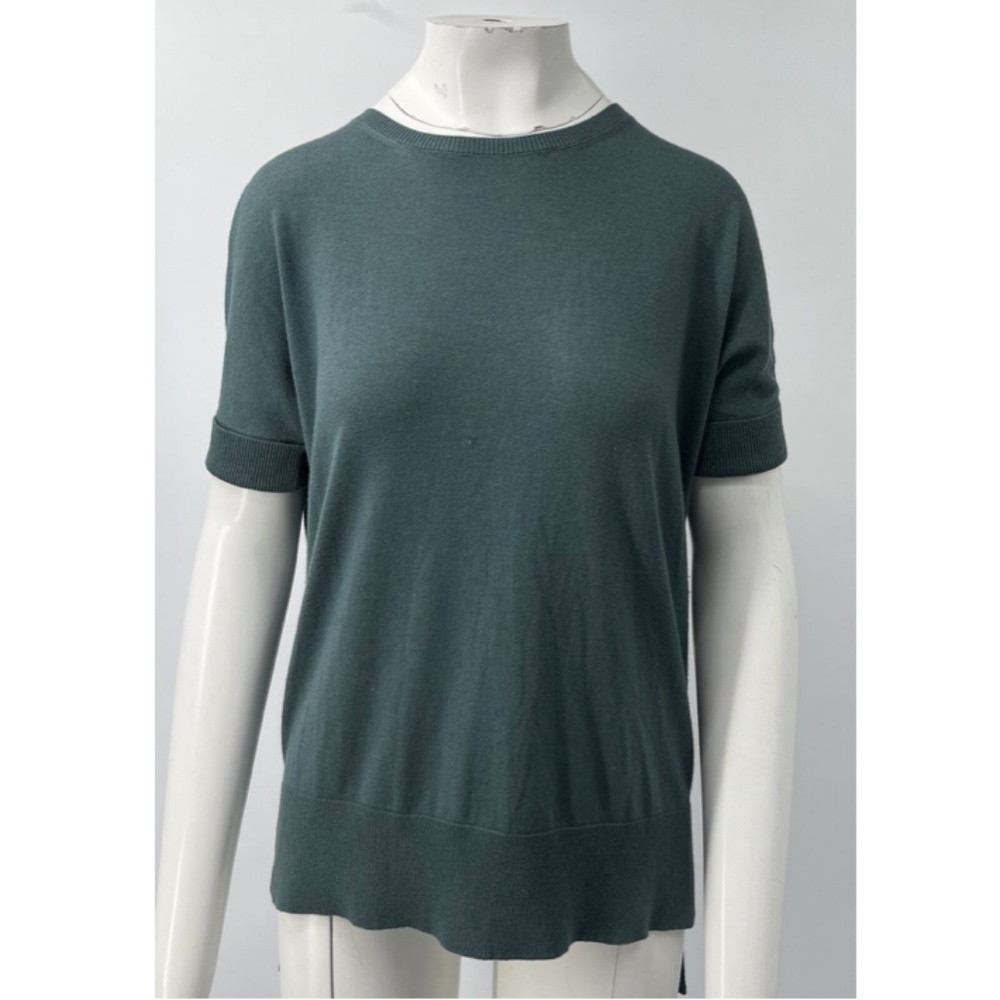 Max Mara Blue Short Sleeve Silk/Cashmere Hi-Low Sweater sz M